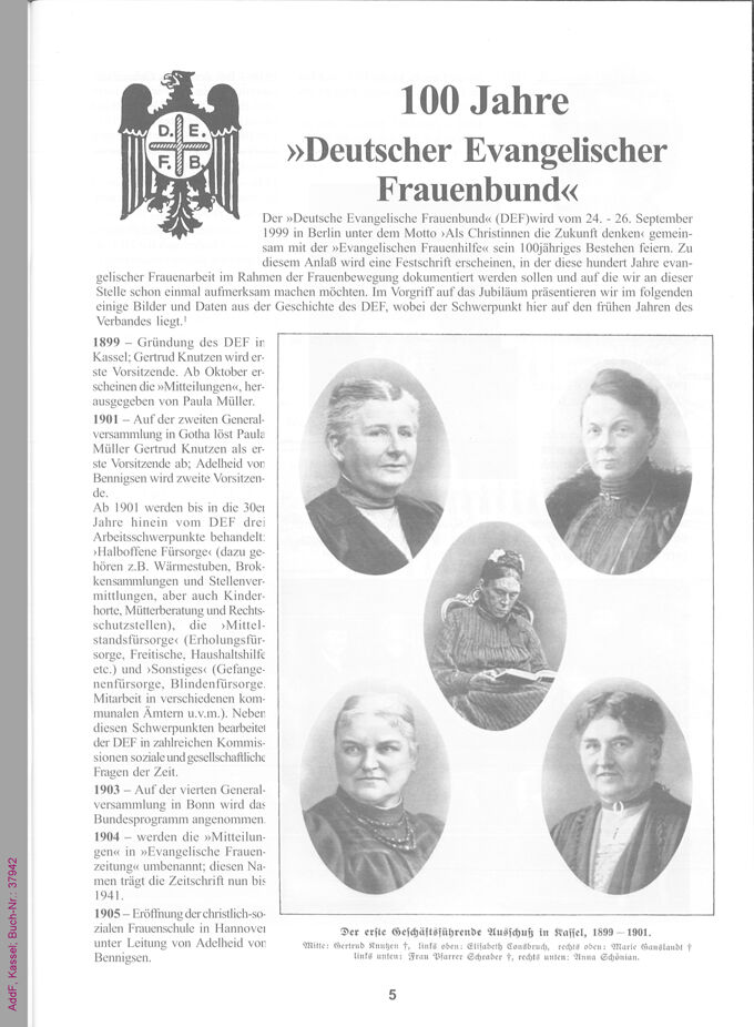 100 Jahre "Deutscher Evangelischer Frauenbund" / Seite 1