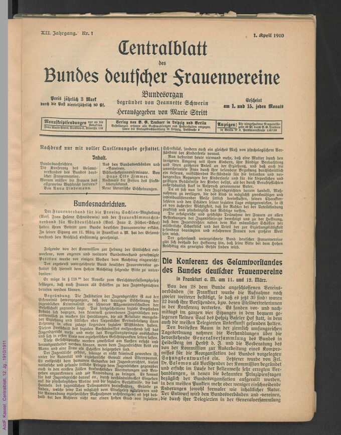 Centralblatt des Bundes deutscher Frauenvereine / Seite 7