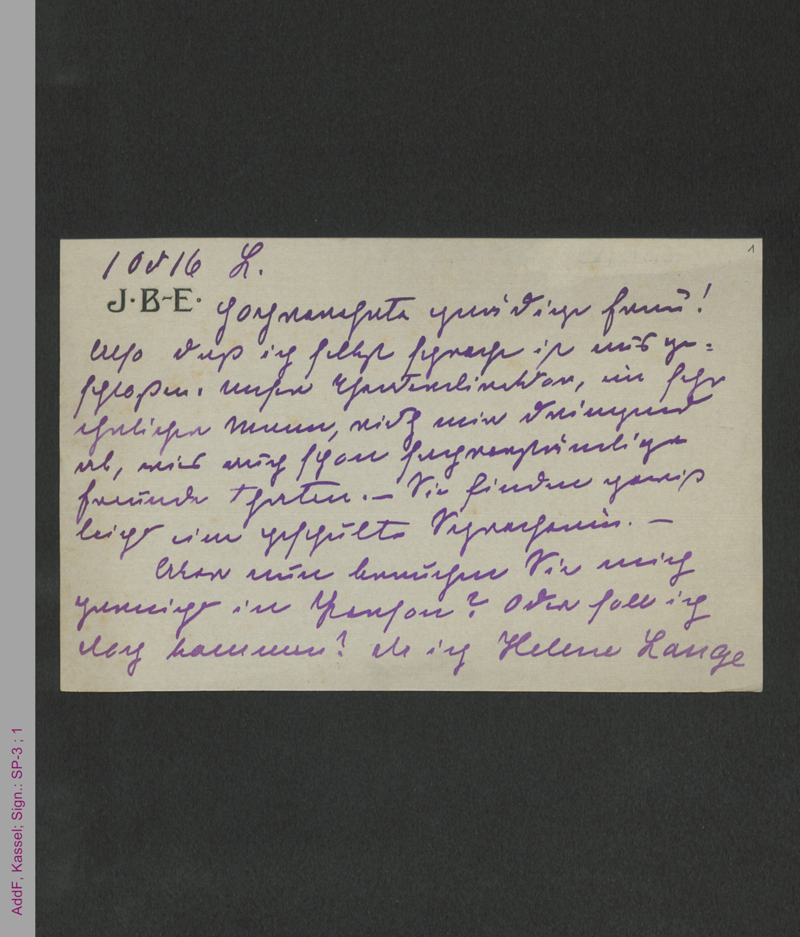 Briefkarte von Ida Boy-Ed an unbekannt, hs.