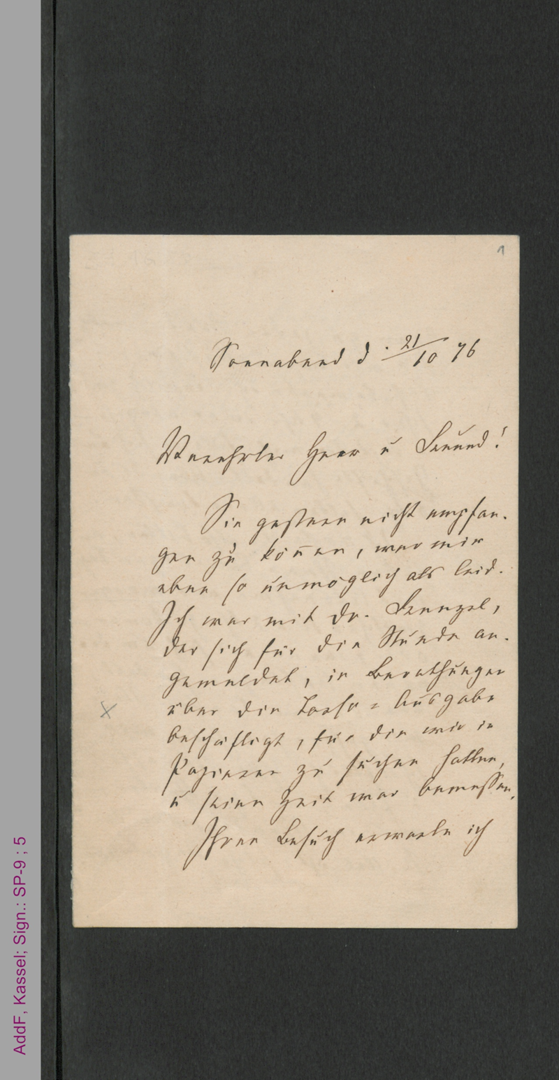 Brief von Fanny Lewald an Herrn Collin, hs.