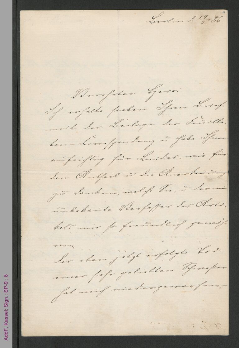 Brief von Fanny Lewald-Stahr an Ernst Rosenfeld, hs. / Seite 1