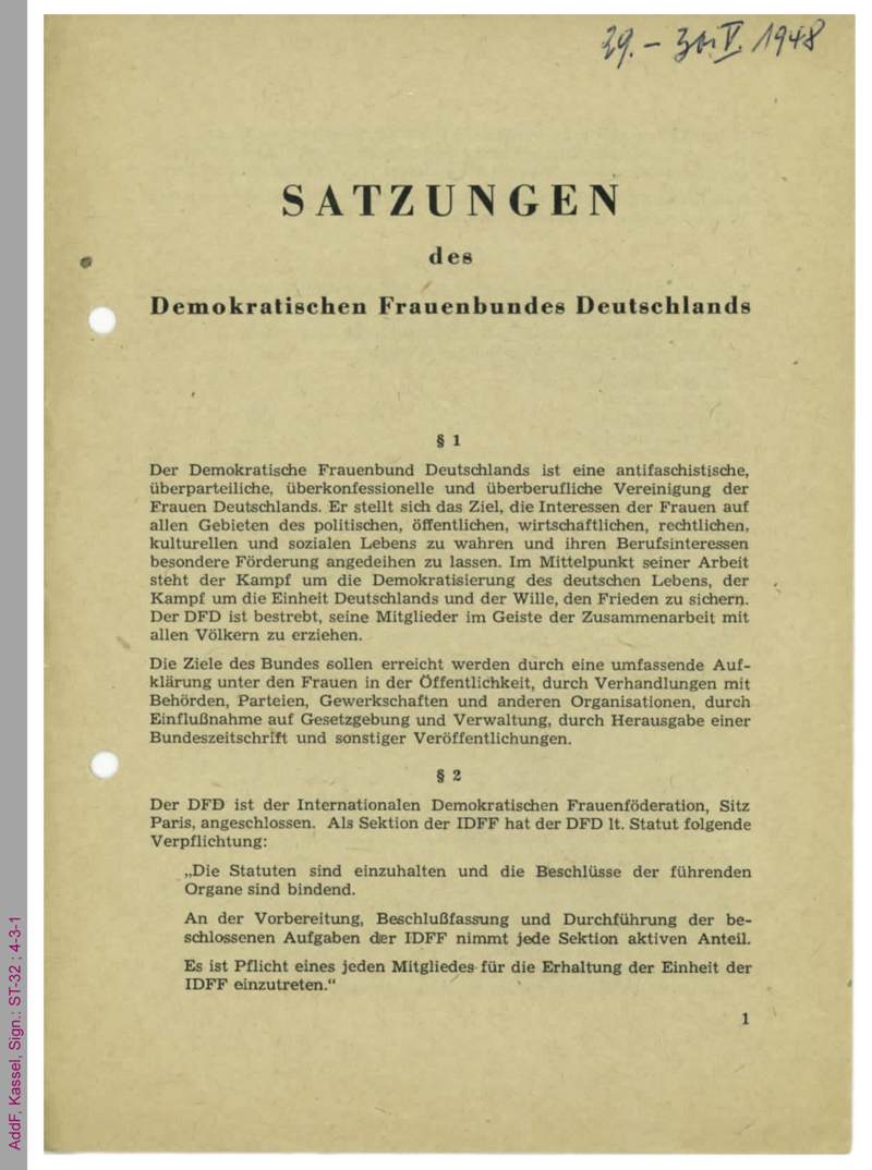 Satzung DFD 1948