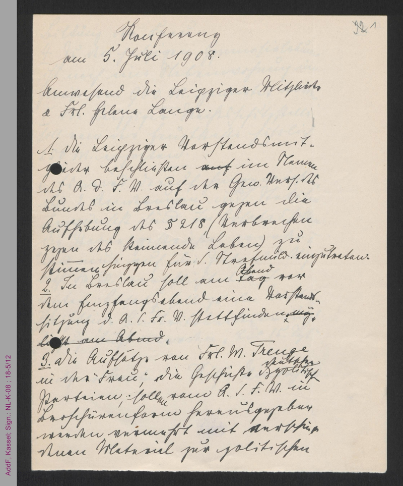Protokoll Vorstandssitzung Juli 1908