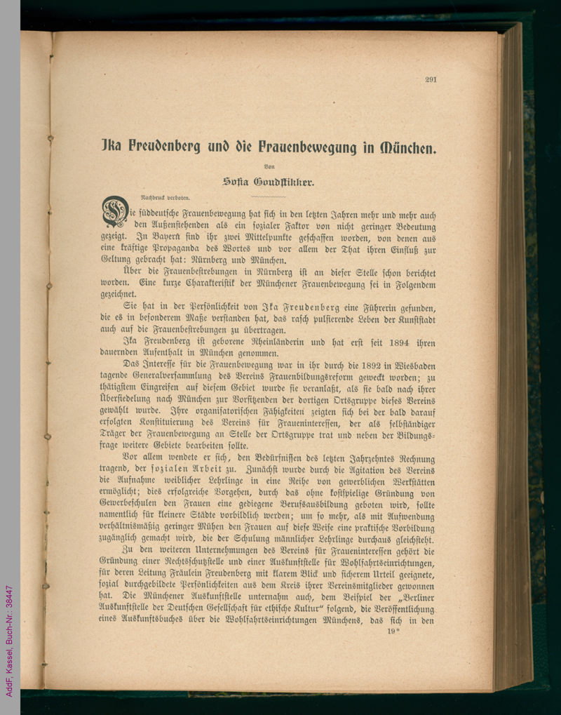Sophia Goudstikker, Ika Freudenberg und die Frauenbewegung in München