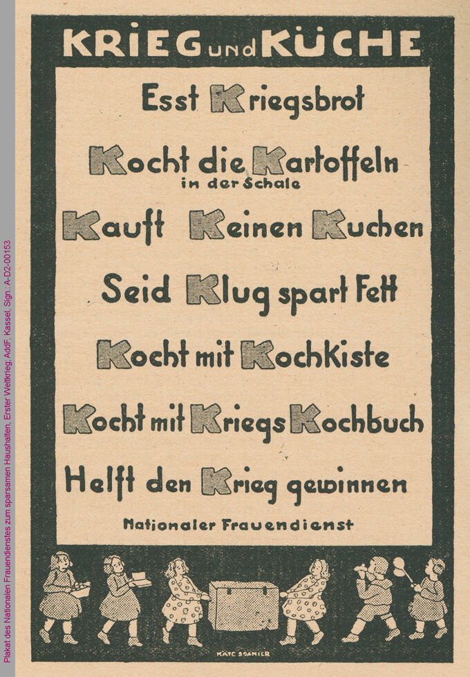 Plakat des Nationalen Frauendienstes zum sparsamen Haushalten, Erster Weltkrieg