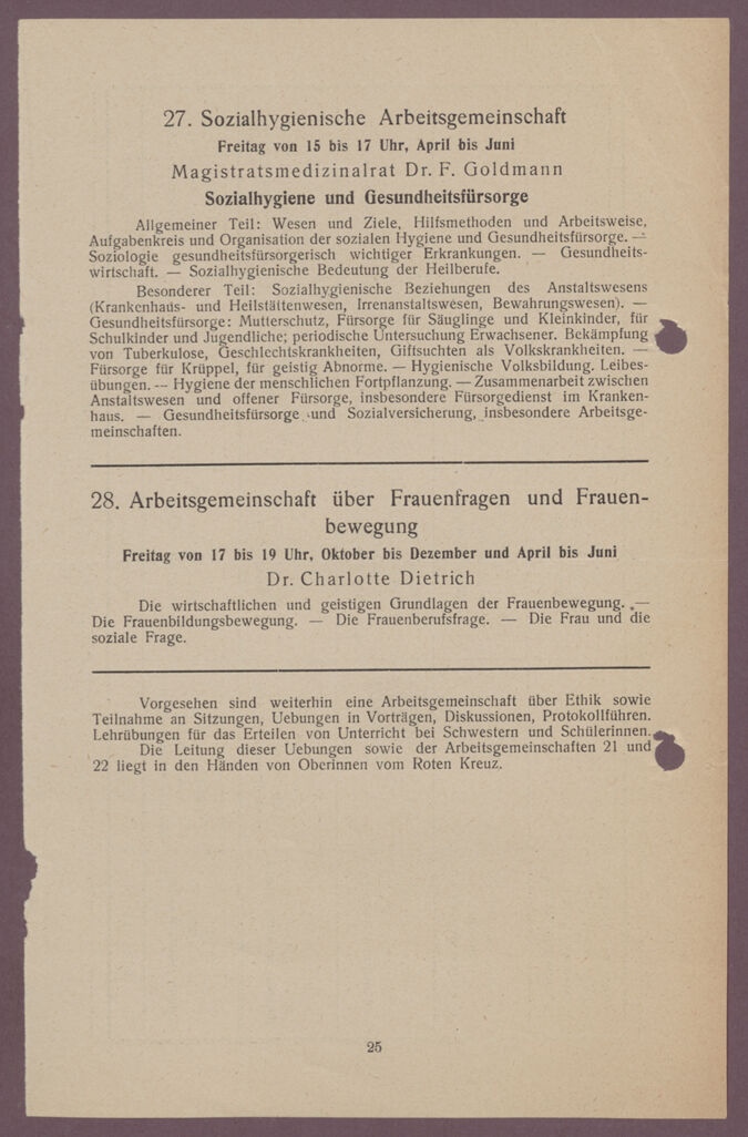Aktenauszug: Arbeitsgemeinschaften über Frauenfragen und Frauenbewegung von Charlotte Dietrich (Blatt 85 verso)