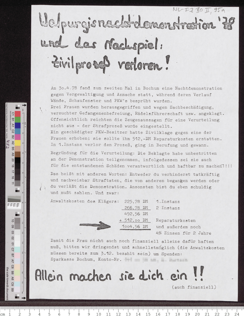"Walpurgisnachtdemonstration '78 und das Nachspiel: Zivilprozess verloren!"