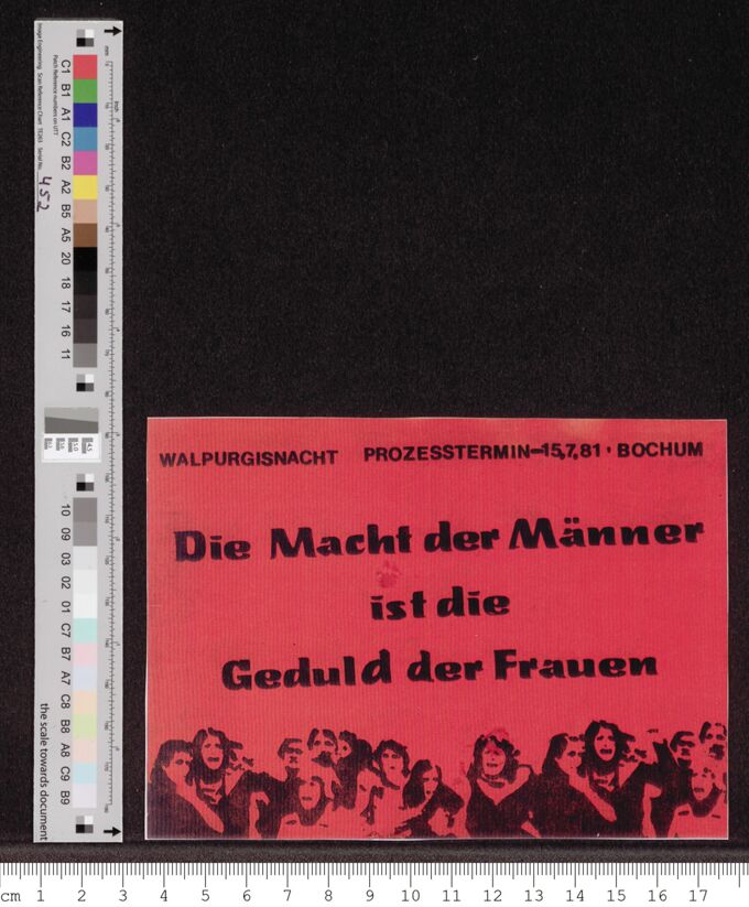 "Walpurgisnacht Prozesstermin 15.7.1981 - Die Macht der Männer ist die Geduld der Frauen" / Seite 1