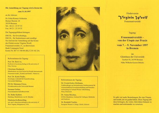 Vermischtes zur Tagung "Frauenuniversität - von der Utopie zur Praxis" vom 7. - 9.11.1997 in Bremen I