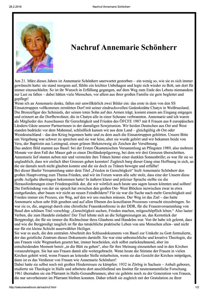 Nachruf Annemarie Schönherr / Seite 1