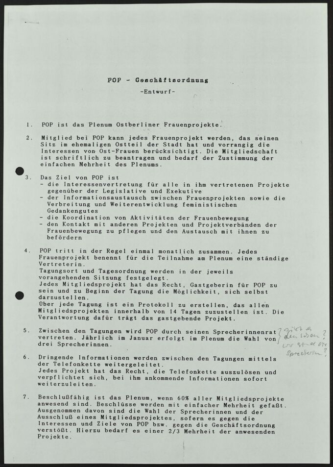 Entwurf einer POP-Geschäftsordnung, 1993