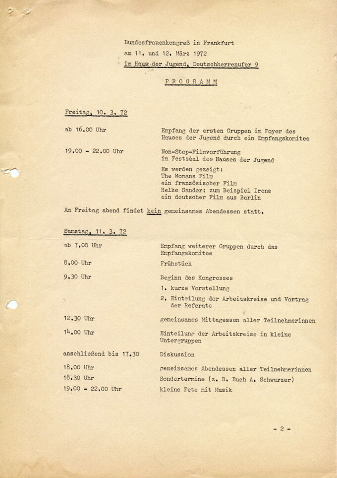 Bundesfrauenkongress in Frankfurt am 11. und 12. März 1972 im Haus der Jugend : Programm