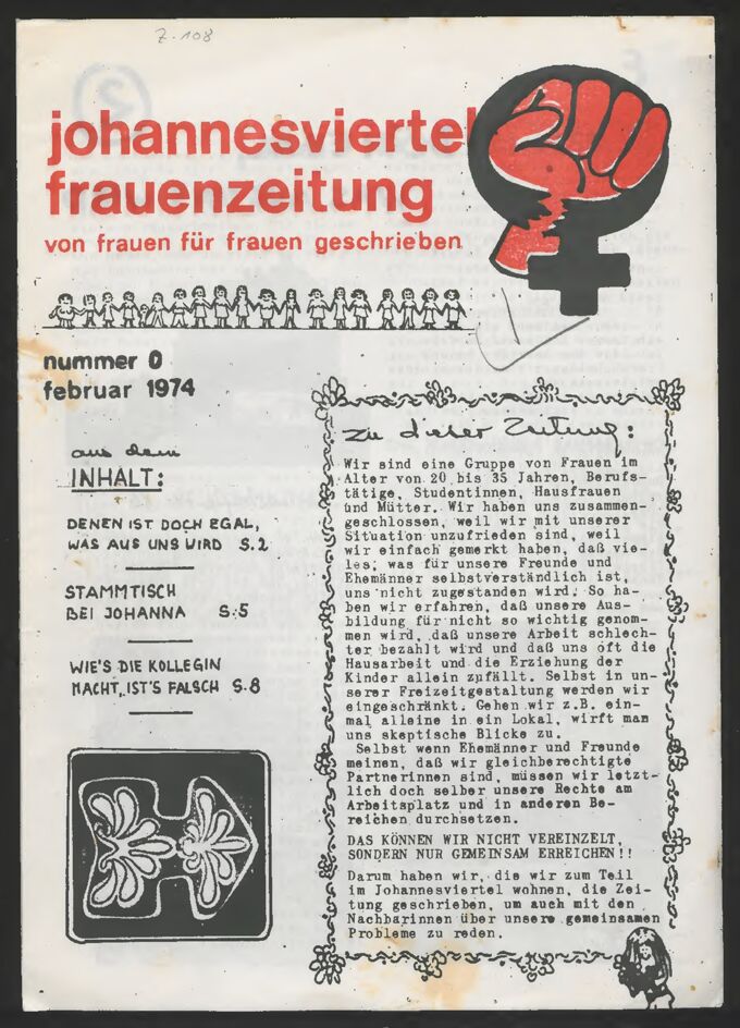 Johannesviertel-Frauenzeitung : von Frauen für Frauen geschrieben (1974)0 / Seite 1
