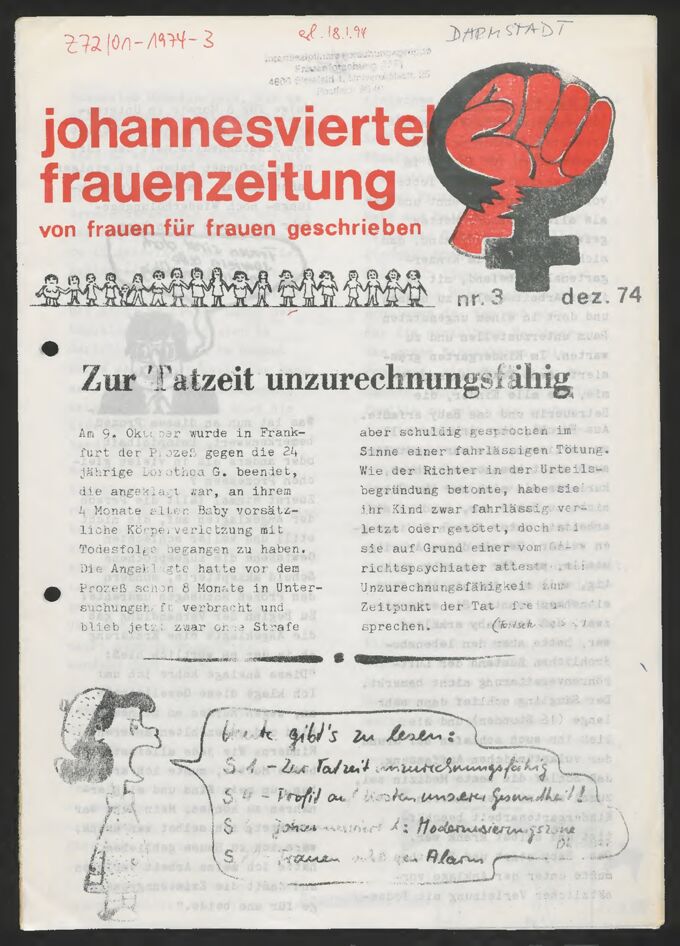 Johannesviertel-Frauenzeitung : von Frauen für Frauen geschrieben (1974)3 / Seite 1