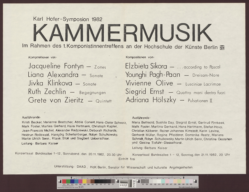 Karl Hofer-Symposion: Kammermusik : Im Rahmen des 1. Komponistinnentreffens an der Hochschule der Künste Berlin