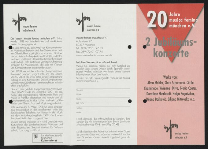 1. Jubiläumskonzert (20 Jahre musica femina münchen e.V.) / 2. Jubiläumskonzert (20 Jahre musica femina münchen e.V.)