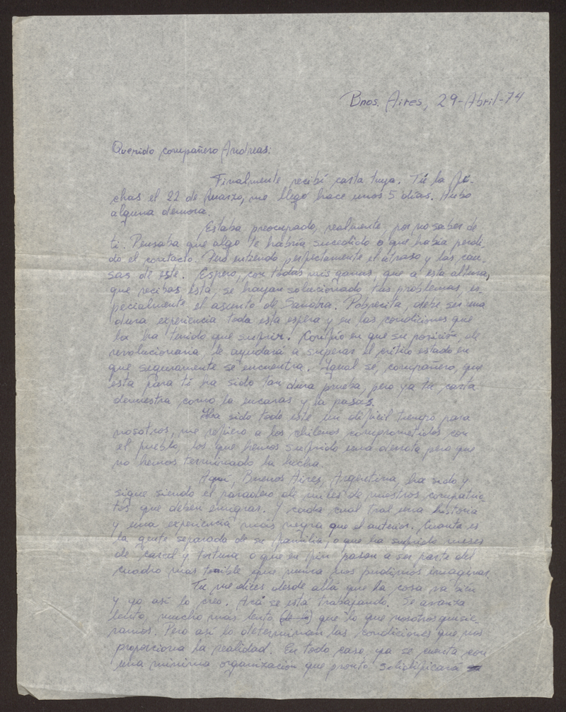 Brief: Leni Alexander an Andreas [Nachname fehlt], 29. April 1974