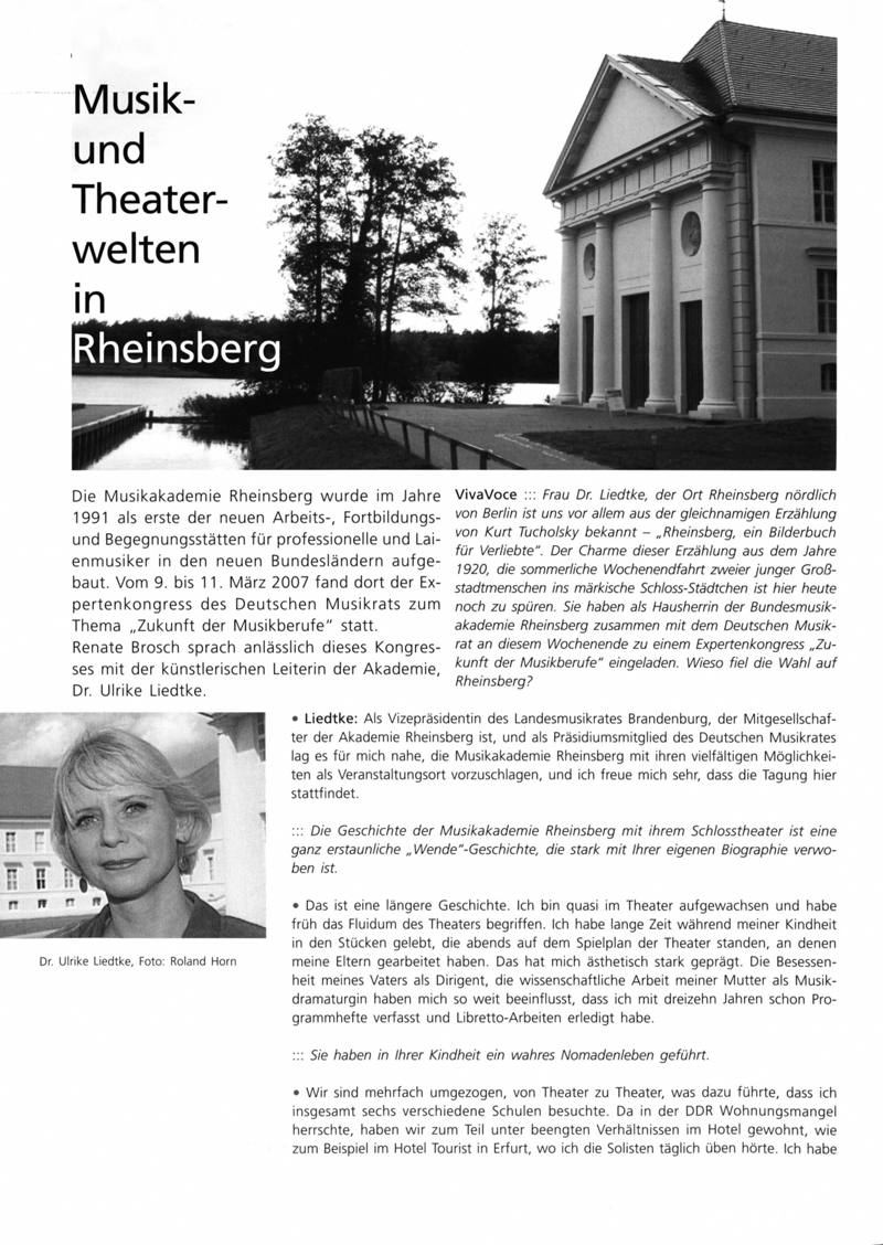 Musik und Theaterwelten in Rheinsberg : Ein Gespräch mit Dr. Ulrike Liedtke