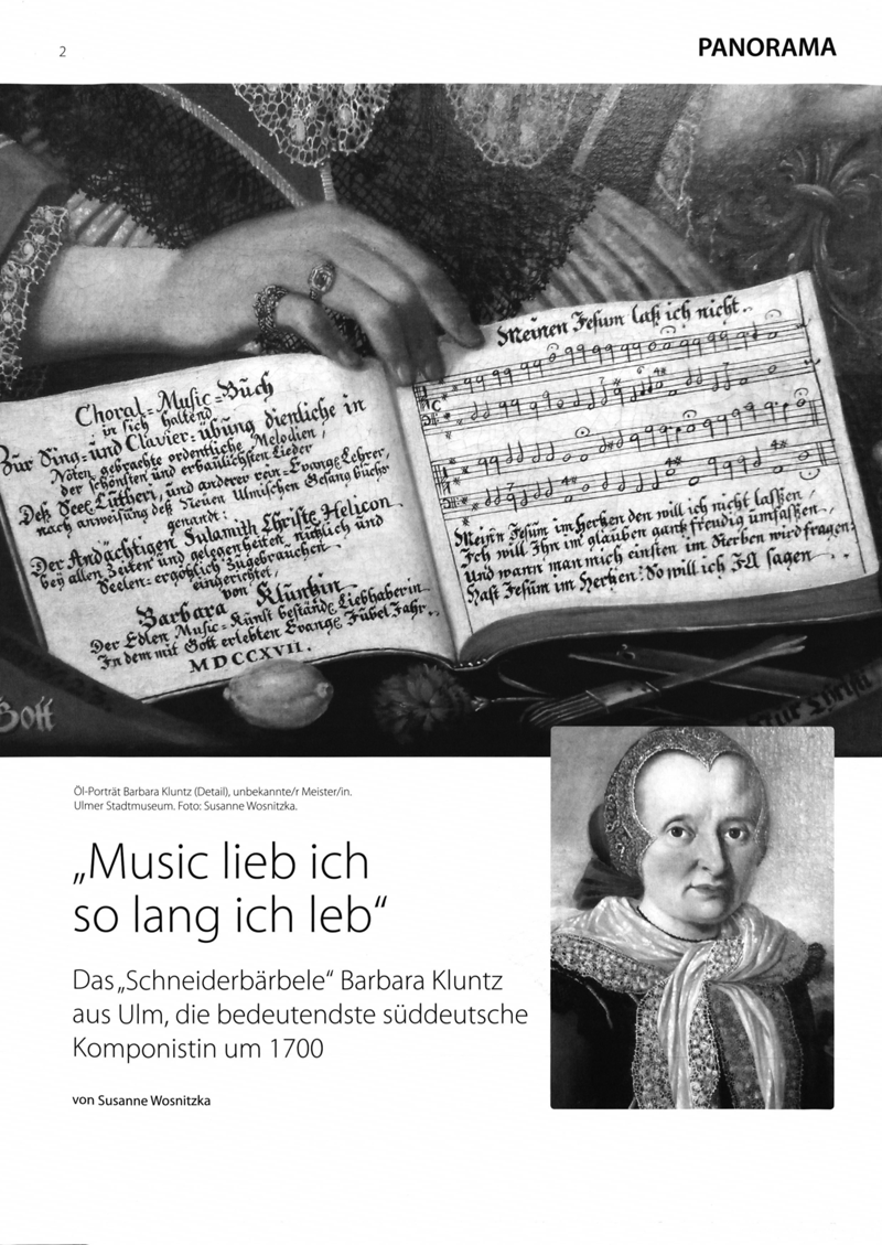 "Music lieb ich so lang ich leb" : Das "Schneiderbärbele" Barbara Kluntz aus Ulm, die bedeutendste süddeutsche Komponistin um 1700