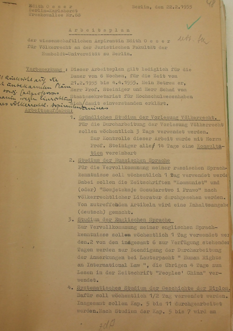 Arbeitsplan vom 21.2. bis 4.4.1955