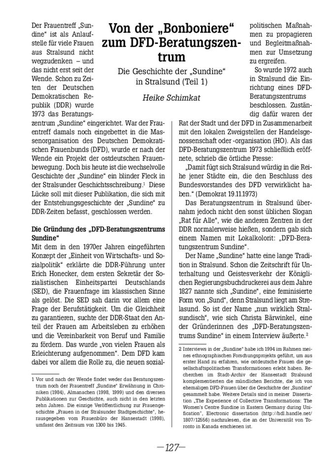 Von der "Bonboniere" zum DFD-Beratungszentrum : Geschichte der "Sundine" in Stralsund ; Teil 1 / Seite 1