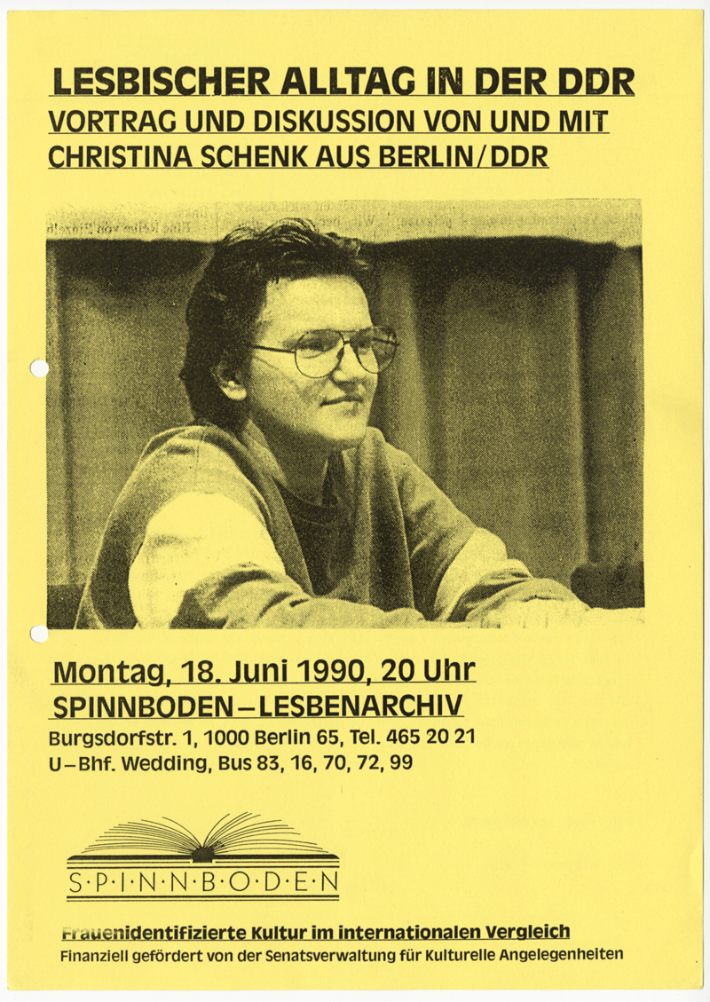 Ankündigungsplakat zum Vortrag „Lesbischer Alltag in der DDR“
