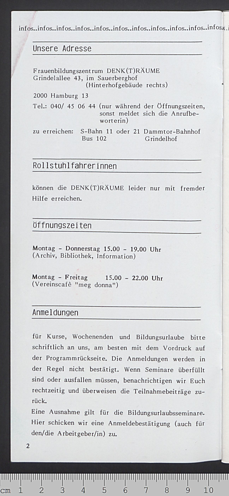 Frauenbildungszentrum DENKtRÄUME : 5 Jahre: Kurse - Archiv - Bibliothek; Sommerprogramm '88
