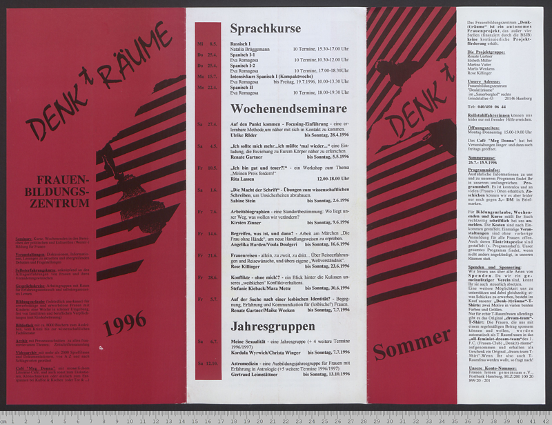 Frauenbildungszentrum DENKtRÄUME : Archiv - Bibliothek; Programm Sommer '96