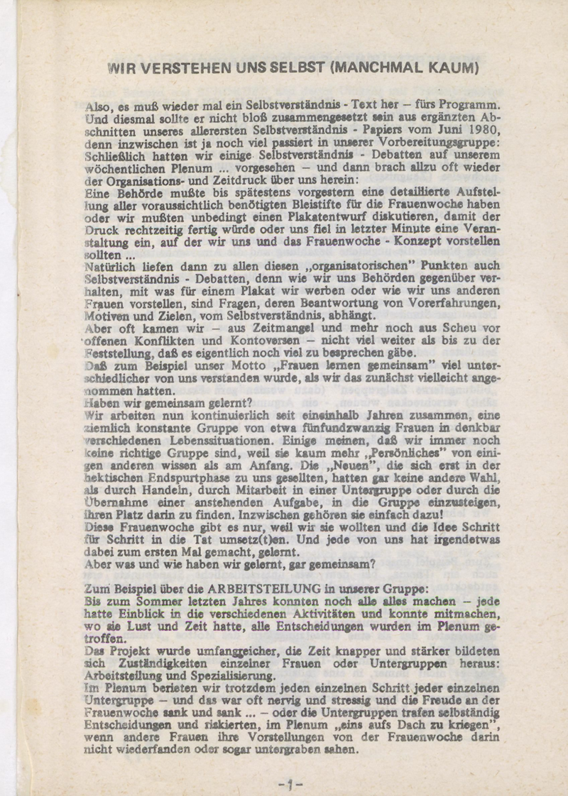 Hamburger Frauenwoche, 23. - 28. März 1981 : Ausführliches Programm