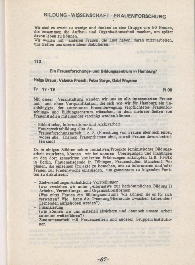 Hamburger Frauenwoche, 23. - 28. März 1981