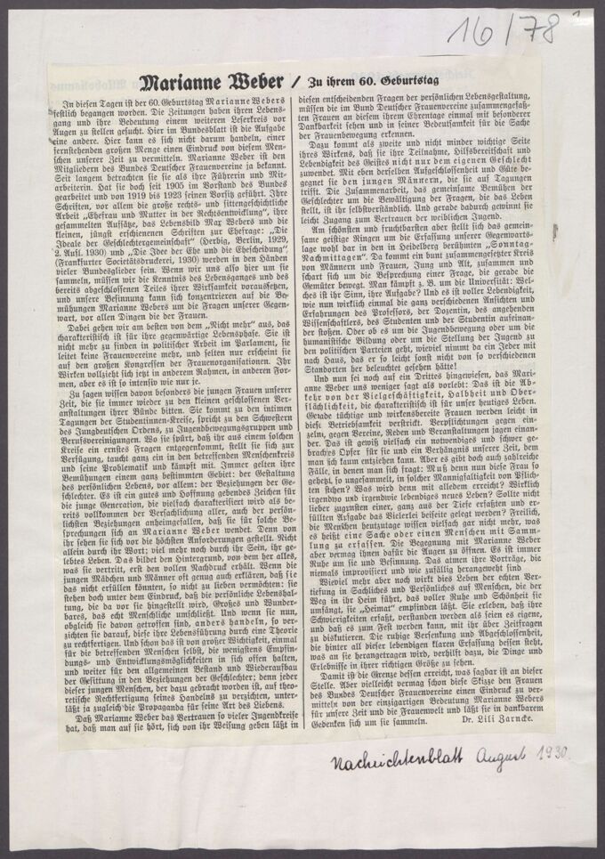 Lebensbilder von Bundesvorstandsmitgliedern, Geburtstags- und Jubiläumsgratulationen, Todesanzeigen, Nachrufe, Zeitschriftenaufsätze u.ä. folgender Bundesvorstandsmitglieder / Seite 271