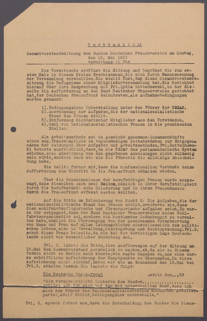 Anschreiben der Vorsitzenden Agnes von Zahn-Harnack an die Mitglieder des engeren Bundesvorstandes / Seite 9