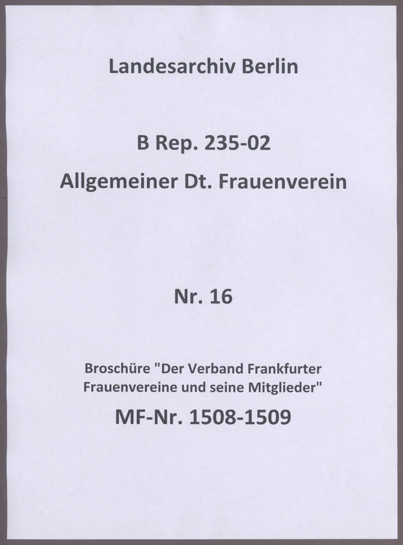 Broschüre "Der Verband Frankfurter Frauenvereine und seine Mitglieder"