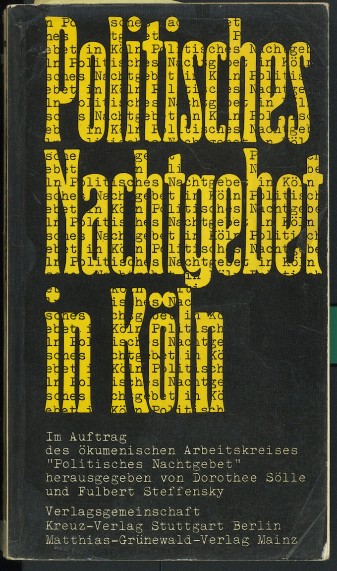 Buchcover des ersten Bandes mit Protokollen der Politischen Nachtgebete: "Politisches Nachtgebet in Köln". Die Frauenthemen sind jedoch nicht enthalten.