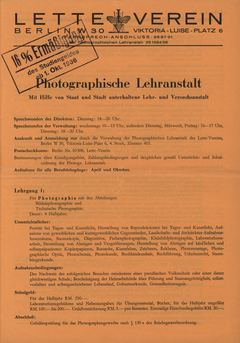 Prospekt der Photographischen Lehranstalt im Lette-Verein