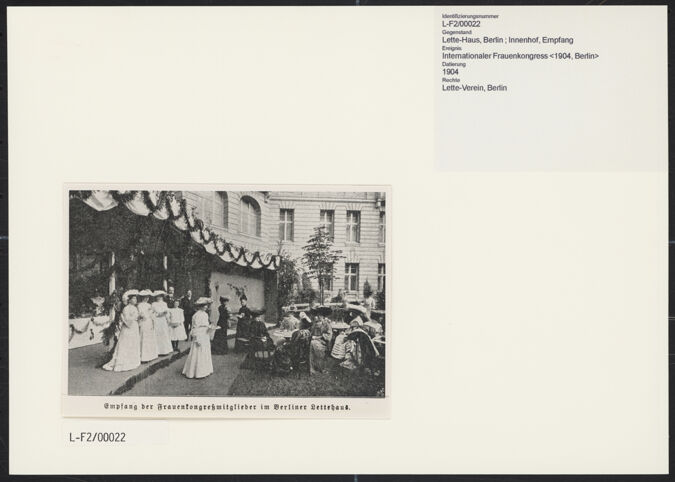 3. Internationaler Frauenkongress in Berlin vom 12. bis 19. Juni 1904. Empfang im Lette-Haus / Seite 1