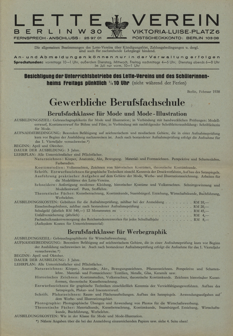Prospekt der Gewerblichen Berufsfachschule im Lette-Verein
