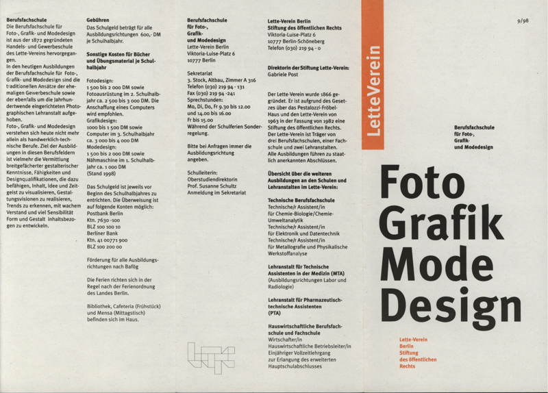 Flyer der Berufsfachschule für Foto-, Grafik- und Modedesign im Lette-Verein