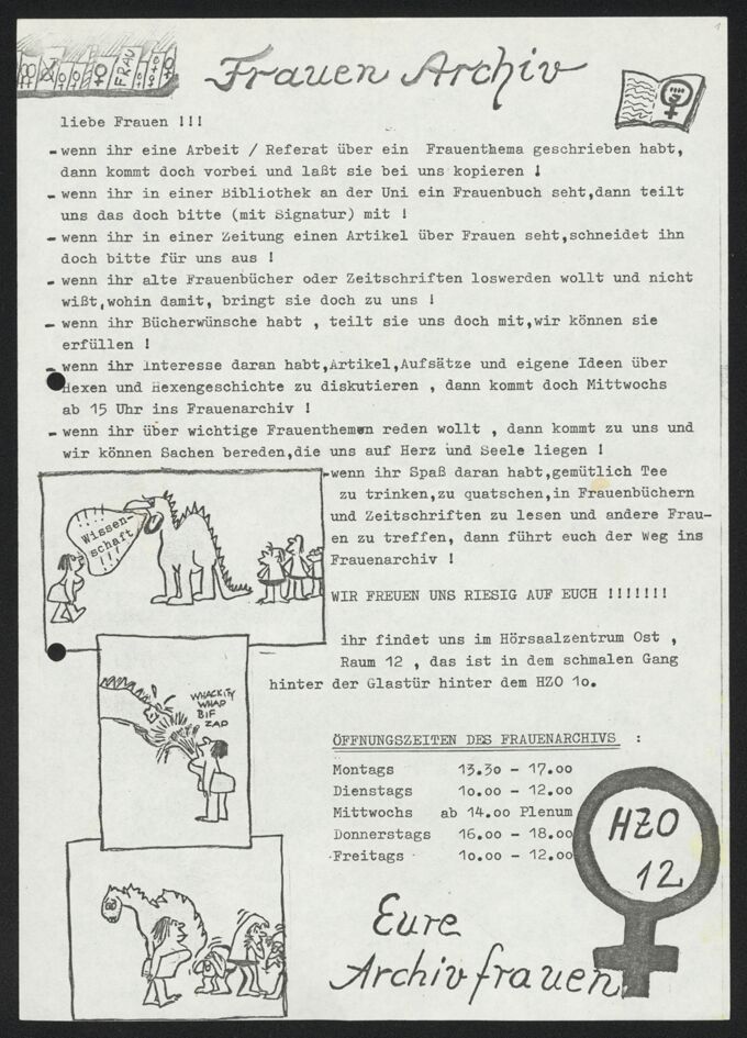 Sammlung Dokumente des Frauenarchivs an der Ruhr-Universität Bochum aus den Gründungsjahren der Frauenarchivgruppe 1978-1982 / Seite 1