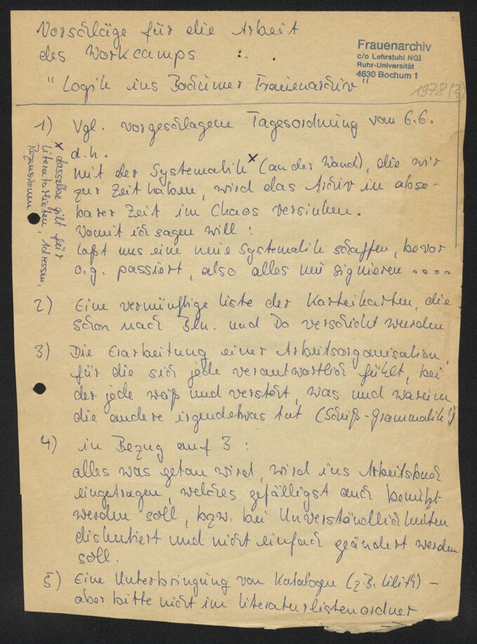 Schlagwortkatalog und Überlegungen zur Bibliothekssystematik des Frauenarchivs an der Ruhr-Universität Bochum ca. 1978/1979 / Seite 3