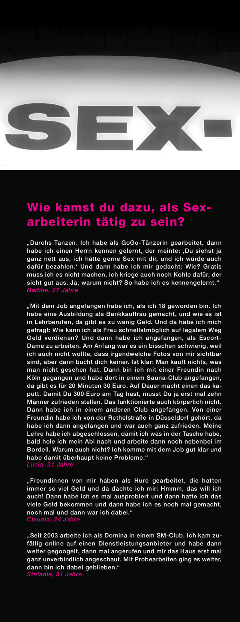 Einblicke ...in den Berufsalltag von Sexarbeiterinnen - Plakat 4 : AUSTELLUNG von Mareen Heying & Monica Brauer