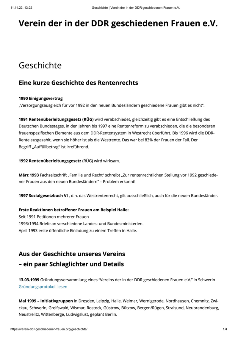 Verein der in der DDR geschiedenen Frauen e.V. : Politischer Aktivismus: Informationsmaterialien