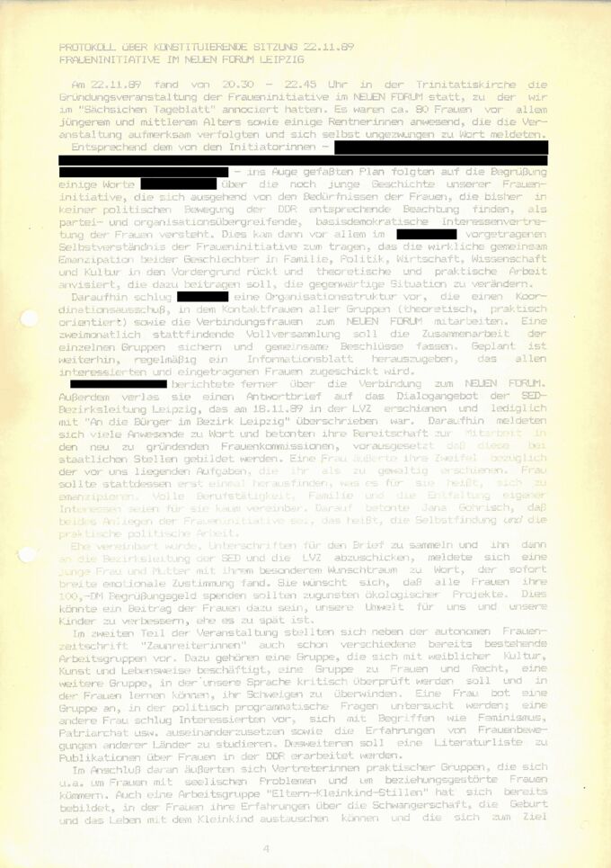 Protokoll über konstituierende Sitzung 22.11.89 : Fraueninitiative im Neuen Forum / Seite 1