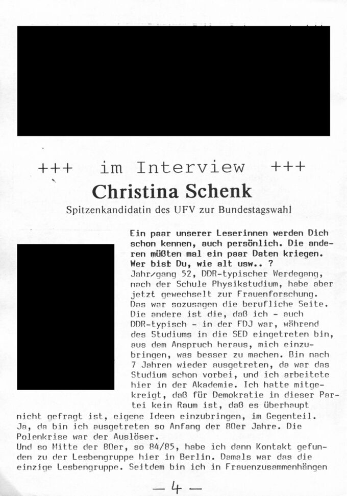 Im Interview Christina Schenk. : Spitzenkandidatin des UFV zur Bundestagswahl / Seite 1