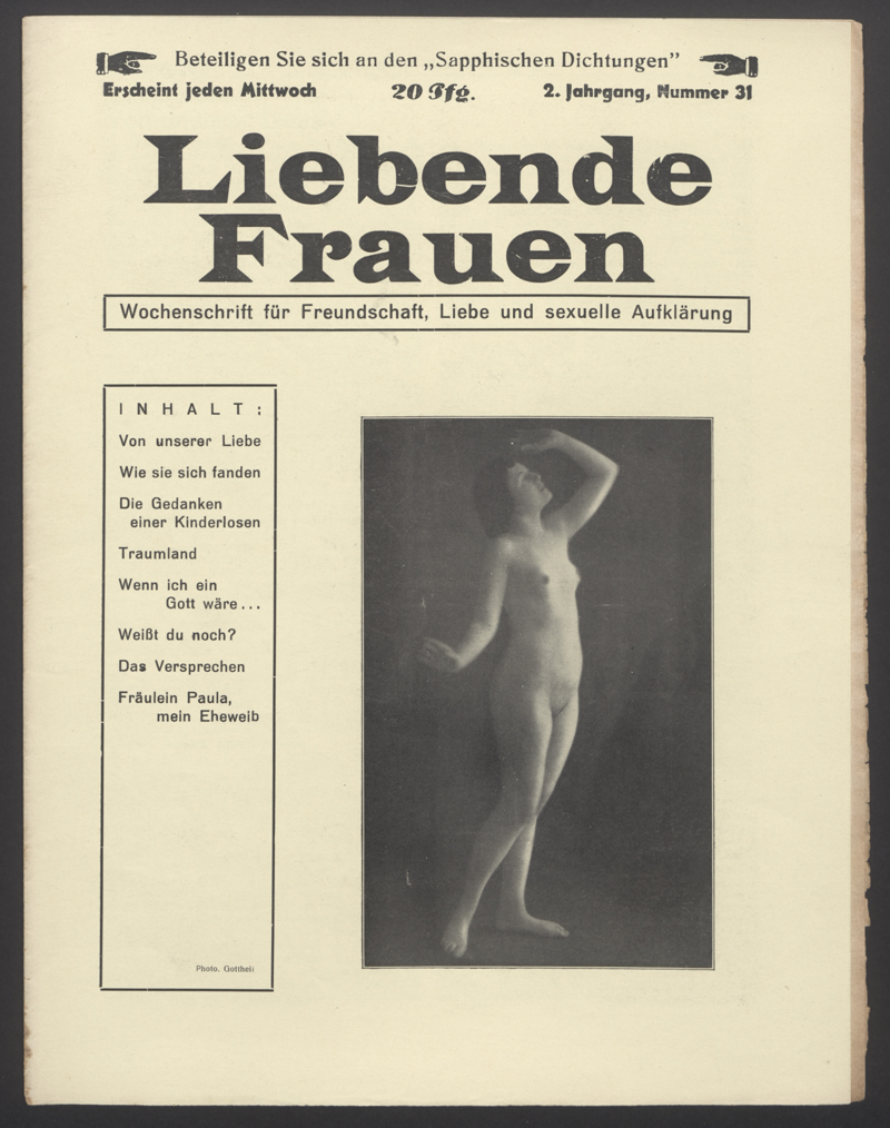 Liebende Frauen : Wochenschrift für Freundschaft, Liebe und sexuelle Aufklärung 2(1927)31