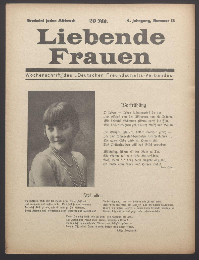 Liebende Frauen : Wochenschrift des "Deutschen Freundschafts-Verbandes" 4(1929)13