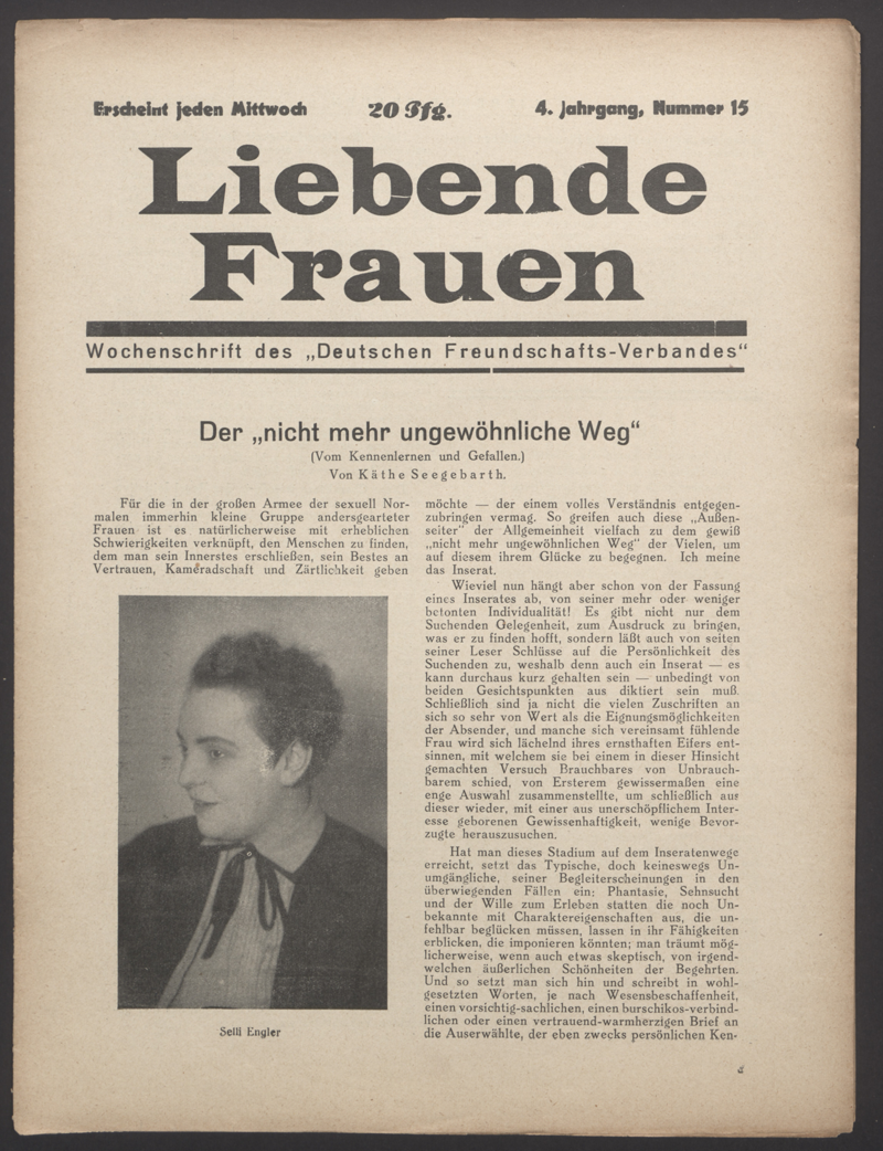 Liebende Frauen : Wochenschrift des "Deutschen Freundschafts-Verbandes" 4(1929)15