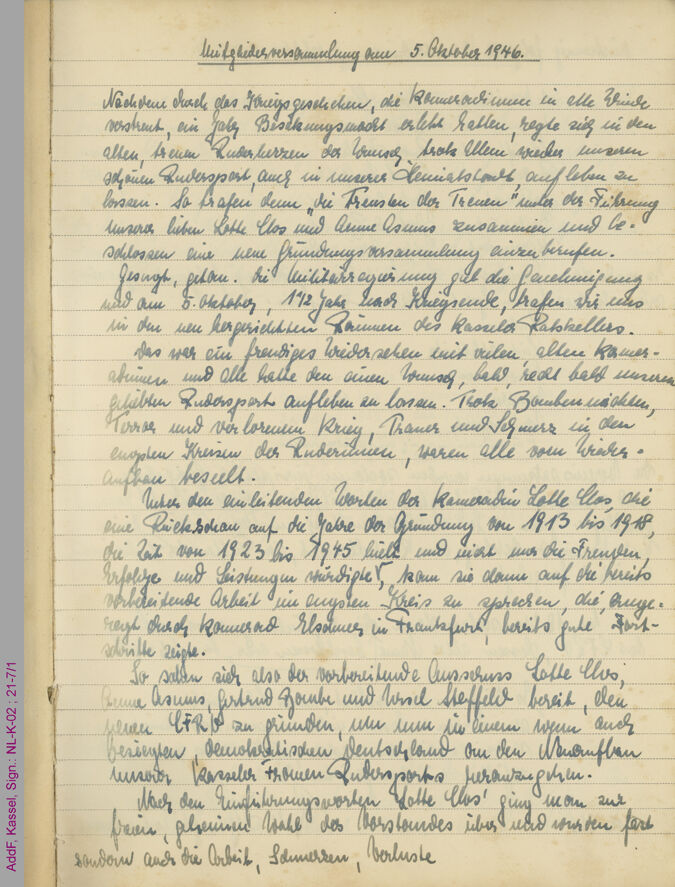 Protokoll der Mitgliederversammlung am 5. Oktober 1946 / Seite 1