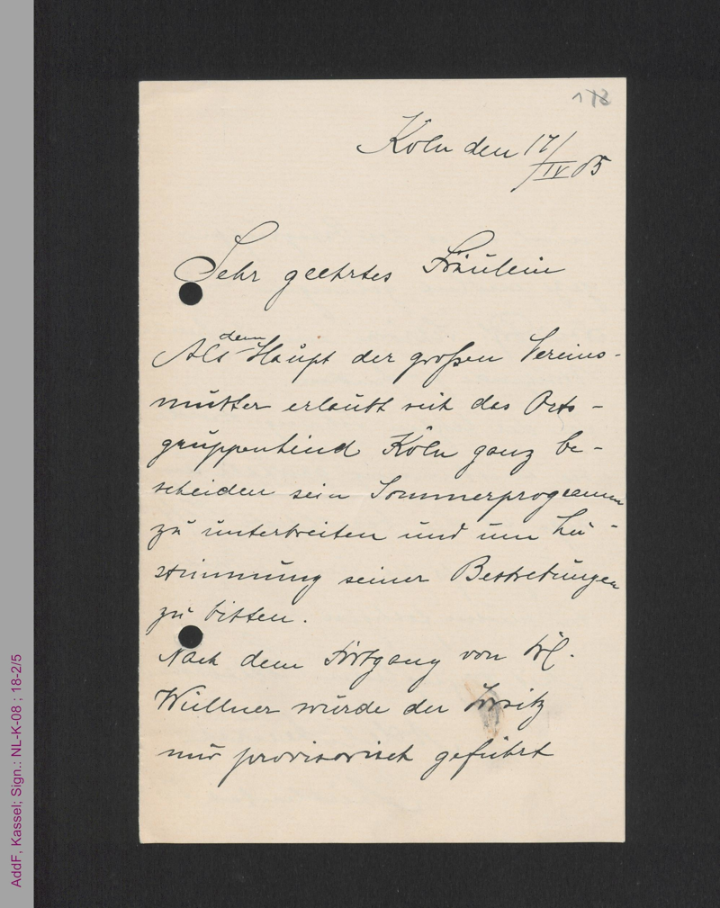 Brief von Adele Meurer an Helene Lange