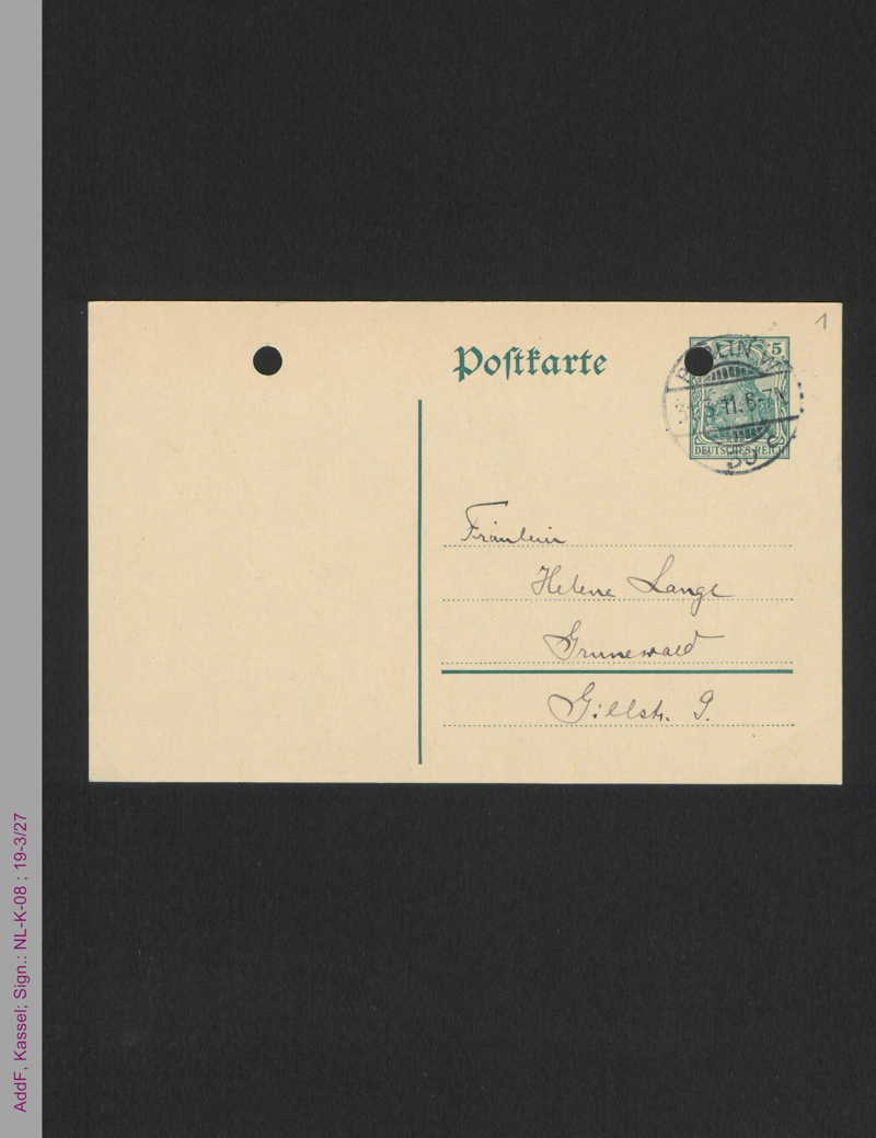 Postkarte von Adele Friedländer an Helene Lange